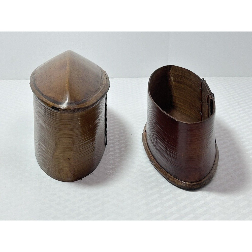Thai AKHA Hill Tribe Bamboo Mulberry Wood Oval Tobacco‎ Box 4.5” - Picture 5 of 12